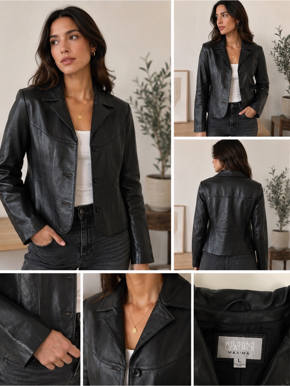 Vintage Y2K Wilsons Leather Maxima Black Genuine Leather Jacket Tailored L